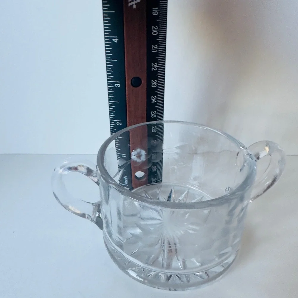 Vintage Clear Etched Glass Cream and Sugar Set Frosted Grape Starburst Base